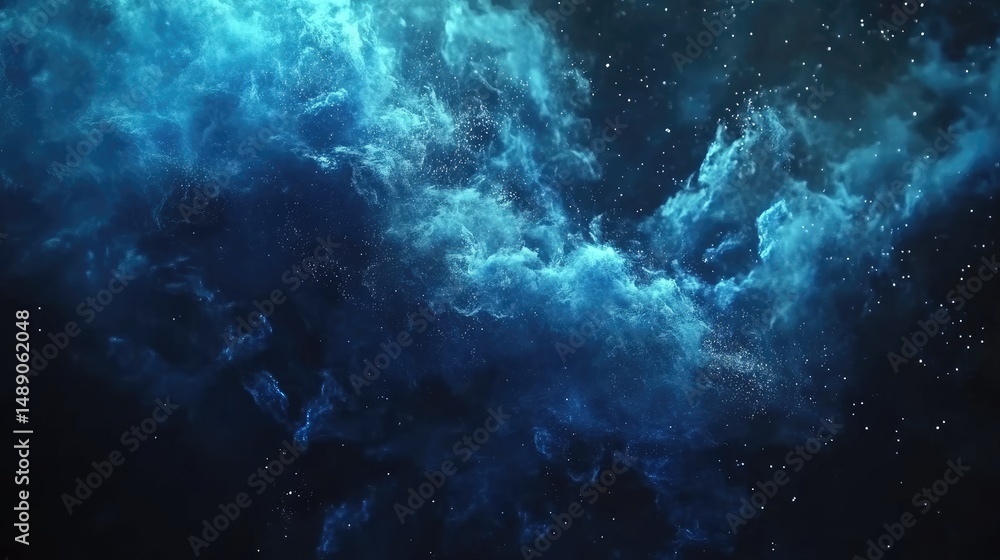 Poster deep space nebulae with swirling azure clouds.