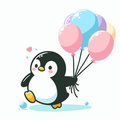 Obraz premium penguin vector illustration holding balloon