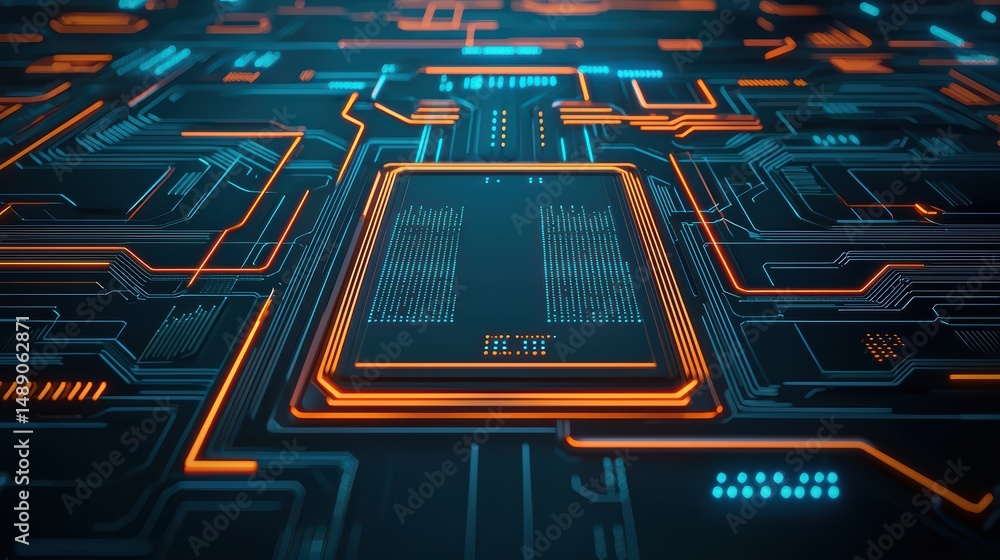 Poster abstract technology background featuring circuit board patterns with bright colors and futuristic de