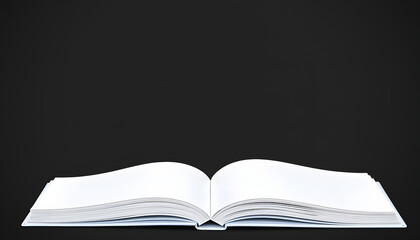 Opened Magazine or Brochure on black paper. Blank pages top view. Mockup template for your showcase, clipart style. White tone