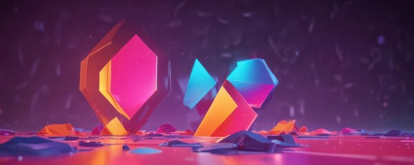 Vibrant geometric shapes, bold gradients, tech elements,  effect,  advertisement,  futuristic