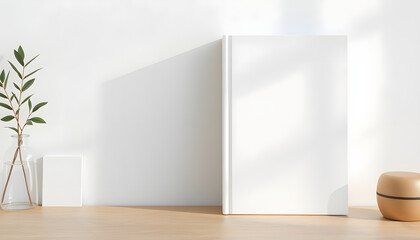 Minimal blank white book cover, design space. White tone