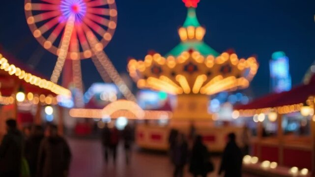 Colorful Bokeh Background in a Christmas Amusement Park