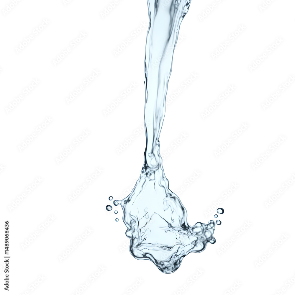 Poster captivating display of crystal-clear liquid cascading gracefully with organic forms against a contra