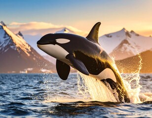 Obraz premium Orca leaping from ocean