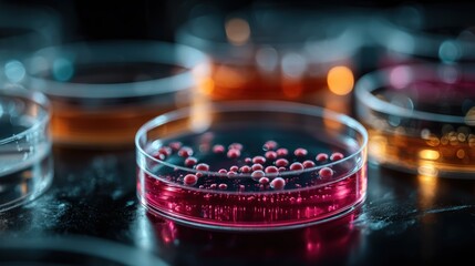 Close-Up View of Colorful Petri Dishes with Bacteria Cultures