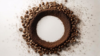 Coffee Beans and Grounds Circle Aromatic Coffee Design