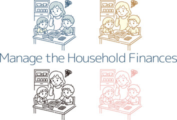 お金のやりくりに悩むママと心配そうな子供たち