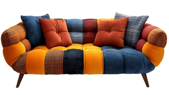 Contemporary plush sofa isolated on transparent background