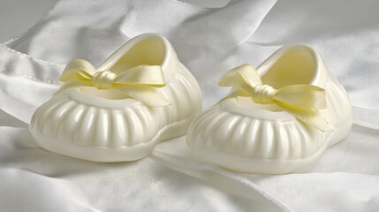 Delicate newborn booties with yellow ribbon