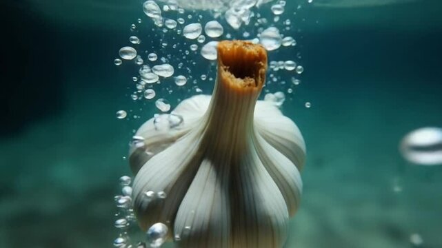 Super slow motion garlic falls under water. High quality FullHD footage