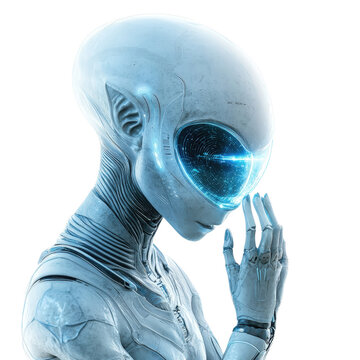 Ethereal Encounter: A thought-provoking portrait of an extraterrestrial being, its gaze hinting at a realm beyond comprehension, inviting a journey into the unknown.