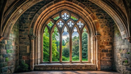 Obraz premium Ancient Gothic Arch Window in Old Church, old church, interior design