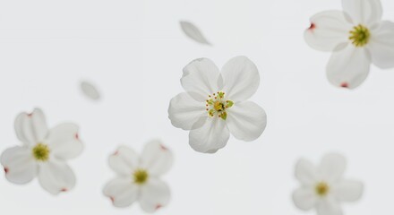 Gentle White Blossoms Swaying Gracefully on Bright White Backdrop For Calm Purity and Tranquility With Isolated Delicate Petals Perfect for Decoration In Cosmetic And Skincare Theme