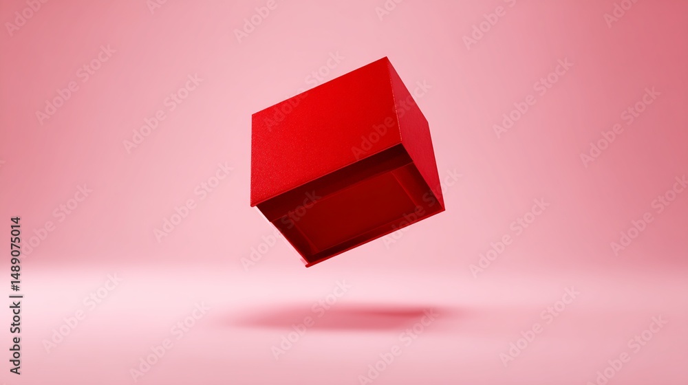 Poster red rectangular box on pink background