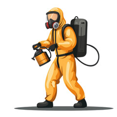 Obraz premium Hazardous Zone: A person, donned in a hazmat suit, carries out spraying. This illustrates the importance of safety measures and precaution in environments. 