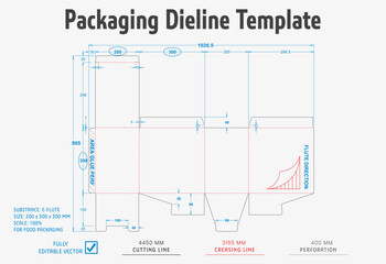 Packaging Dieline Template. 2D Technical Drawing File Eps Scale. Fully editable vector. Prepared for industrial production.