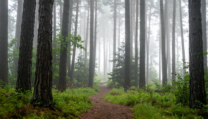 Obraz premium Misty Forest Path, Nature Trail, Woods - Nature photography