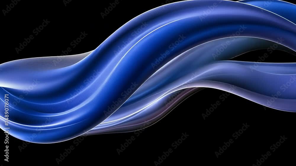 Poster vibrant abstract design smooth curves and fluid motion in blue shapes against black background, crea