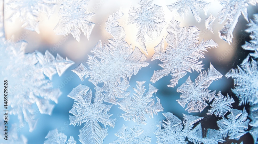 Poster intricate ice patterns on a frosted windowpane.