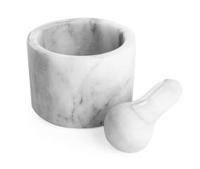 Marble mortar with pestle isolated on white