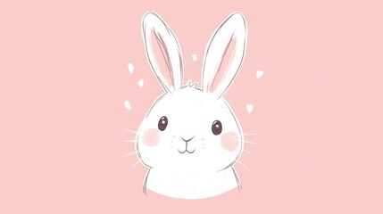 Fototapeta premium Delightful Bunny Portrait with Gentle Pastel Pink Backdrop and Heart Accents