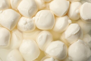 Tasty mozzarella cheese balls as background, closeup