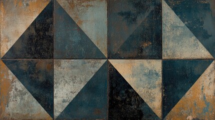 Geometric patterned tiles in muted tones exhibit texture and depth.