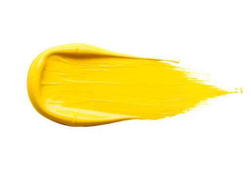 Bright and elegant yellow paint brush strokes are on a white and transparent background, PNG