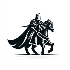 Silhouette of medieval knight on horseback, icon