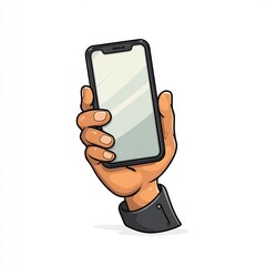 Hand holding smartphone on white background