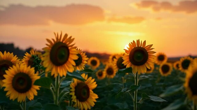 sunset landscape at sunflower field