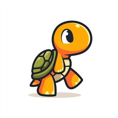 Cute turtle walking cartoon on white background