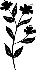 Blooming Wildflower Silhouette with Layered Buds and Oval Leaves