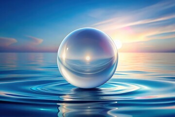 Serene Orb Reflecting Sunset Over Calm Water, A Symbol of Tranquility and Inner Peace