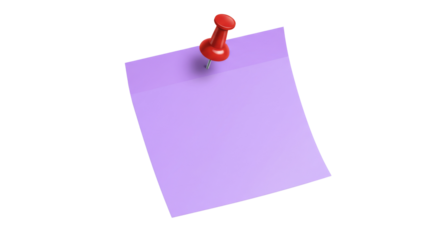Purple sticky note with red push pin