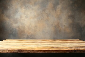 Empty wooden table against a textured wall