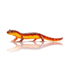 Obraz premium Newt crawling on wet surface on white background
