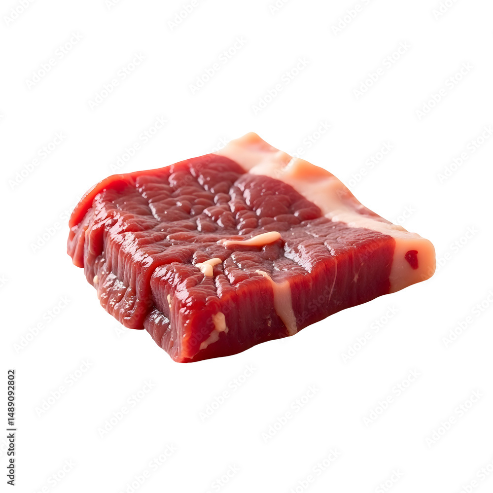 Poster close-up of a freshly cut raw beef liver slice displaying a rich texture and natural glistening surf