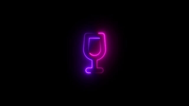 Wine glass empty none symbol icon animation neon glow on black background