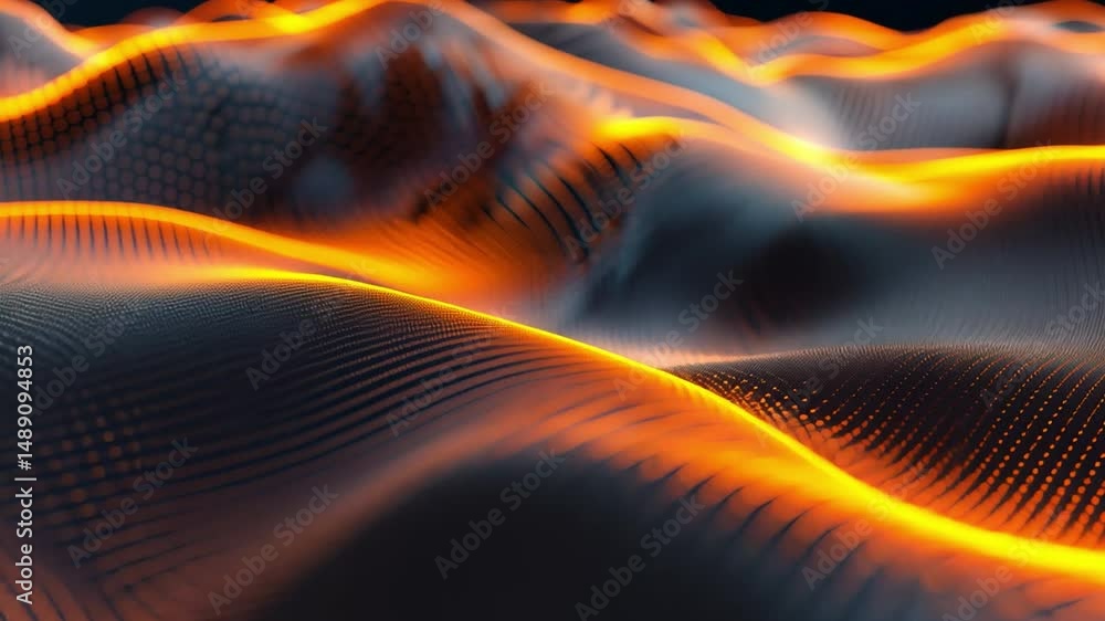 Poster mesmerizing abstract landscape of flowing waves in orange and black, showcasing depth and movement w