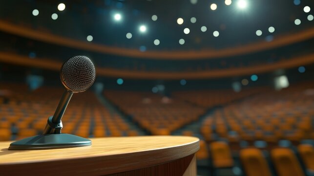 Microphone on podium in auditorium public speaking presentation conference