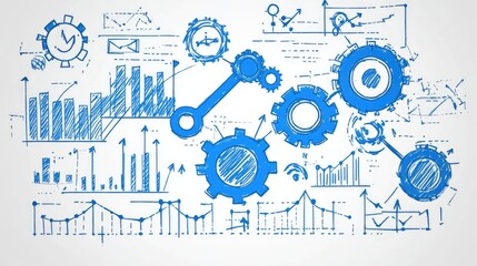 Blueprint of business expansion phases with arrows and benchmark indicators