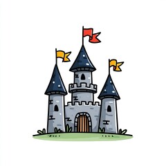 Obraz premium Cartoon Castle with Flags