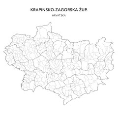 Vector Map of Krapina-Zagorje County (Krapinsko-Zagorska Županija) with Settlements (Naselja), and Cities, Towns (Gradovi), and Municipalities (Općine) - Croatia 2025
