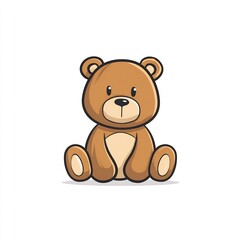 Fototapeta premium Cute cartoon teddy bear sitting on white background, soft toy, children�s favorite