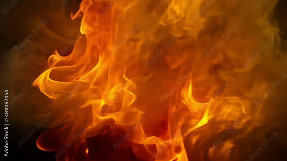Poster vibrant abstract background of swirling flames in orange and yellow hues, creating dynamic display o