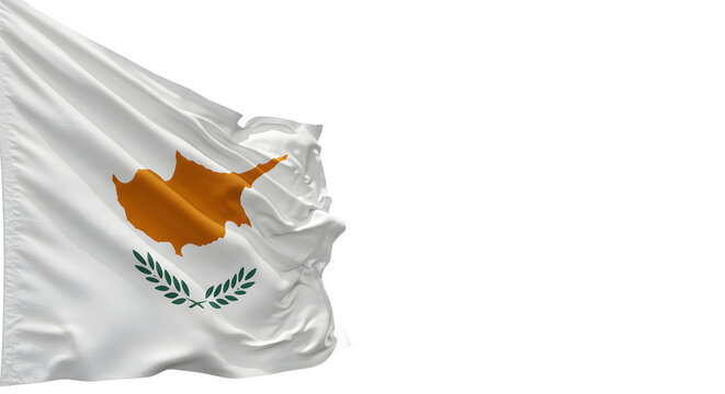 A detailed view of the flag of Cyprus waving in the wind, showcasing its vibrant colors and emblematic design
