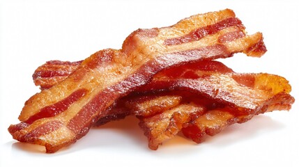 Crispy Cooked Bacon Slices on White Background for Food Photography