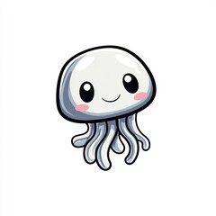 Fototapeta premium Cute jellyfish floating icon on white background